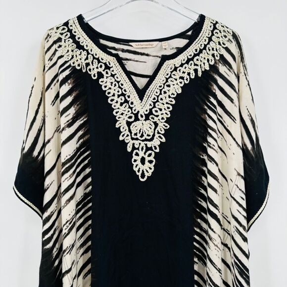Soft Surroundings Size Small/Medium Black & Cream Embroidered Kaftan Maxi Dress - Picture 2 of 7